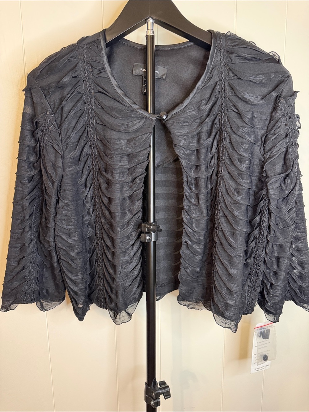 R&M Richards Black Bolero Ruffled Jacket with Sequin details